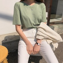엔비룩 여성용 린넨 기본 반팔 티셔츠