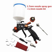 페인트 믹싱 컵 및 어댑터가 있는 600cc 믹스 탱크 에어 스프레이 건이 있는 1.31.7mm 노즐 스프레이 건 hvlp 스프레이 건 페인트 스프레이 건, 1.7건 1.3노즐 키트