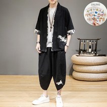 남자 한복 퓨전 무사풍 학 자수 시원한 여름 상하의 세트 편한옷