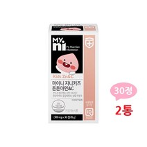 씹어먹는 튼튼아연 아연 비타민C 초우분말 츄어블 성장기 어린이 유아 우리아이 항산화 Zn 면역기능 철분 흡수 딸기 프락토올리고당 체내 성장발당 영양제 보충제 영국산 독일산 지니키즈, 2통, 1500mg_30정