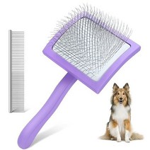 WOPQAEM 471527 털을 손질하기 개 슬리커 브러시 중·장모 고양이 하기 엑스트라 롱 핀 느슨한 털 엉킴 매듭 언더코트 대형 보라색 애완동물 빗, 크기가 큰_보라