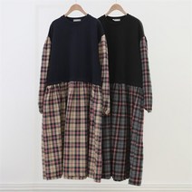 강물처럼 빅사이즈사랑해요 K601L212 오로체크배색롱원피스 TG (9319968)