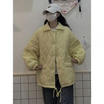 여성 퀼팅 자켓 누빔 패딩 두꺼운 파카 롱 퀼트 버튼 드로스트링 화이트 코트 스트릿