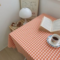 목화베리 파스텔체크 식탁보 코튼 홈까페 빈티지컷팅 캠핑테이블보, 주황체크, 160*200