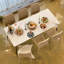 까미노디자인 포세린세라믹 6인용 식탁세트 CM-CERA6P, 화이트테이블+의자베이지6