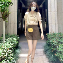 vsyoy 작은 짧은 소매 유명 인사들은 빨간 튀김 거리 패션 시대를 줄이면서 반바지 투피스 정장 여성 여름에 소금을 칠 수 있습니다.
