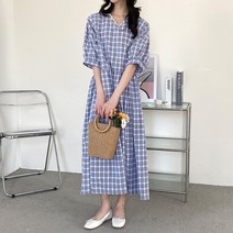 [해이주] 레이스 체크 원피스