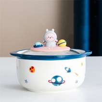 디저트볼추천 이케아우드볼 이케아샐러드볼 그릭요거트볼 요거트볼 일본 세라믹 만화 유리 커버가있는 귀여운 인스턴트 국수 그릇 휴대 전화 홀더 대형 수프 샐러드 디저트 그릇 식기, C