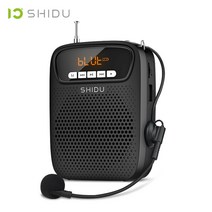 shidu 15w 휴대용 음성 증폭기 유선 마이크 오디오 녹음 fm 라디오 aux 블루투스 스피커 교사 강사 s278, 중국, S278 검정 US 플러그