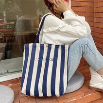 홍대언니 캔버스 스트라이프 에코 숄더백 가방 J334
