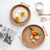 (천연 등나무 라탄소재) 핸드메이드 라탄트레이 / 우수한통기성 견고한디자인 편리한손잡이
