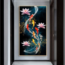 MINJING 3D전체DIY 큐빅 보석 십자수세트 꽃들 연꽃 동물 물고기 아홉 마리 그림 취미생활 비즈십자수 집들이 선물 생일, 1세트, 80x135cm