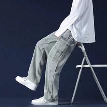 한국 패션 남성 루즈 스트레이트 빅 포켓 청바지