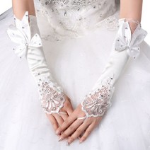 Women Bridal Long Gloves Fingerless Floral Lace Patchwork Mittens Glitter Rhinestone Big Bowknot Elbow Length Hook Finger Warmer Wedding Party