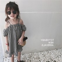 KORELAN 패밀리룩 모녀 체크 오프숄더 원피스 공주 스커트 아동복