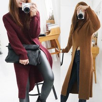 하늘바라기 여성용 램스울 반폴라 트임 롱 긴팔 니트