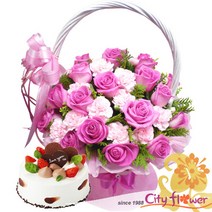 [cityflower꽃＋케익] 애교만점꽃바구니_케익/생일선물 프로포즈/전국당일배송꽃배달
