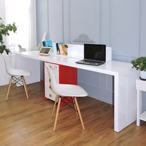 리치웰 하이그로시 화이트 트윈 서랍 책상 세트 (의자별도)