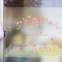 낭만창고 반투명 글라스 접착시트지, 코스모스 꽃길