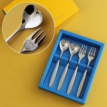 인스푼 티스푼포크 돌 결혼답례품, 엔젤하트 4P (포크2+티스푼2), 인쇄함 / 포장 (파랑도트)