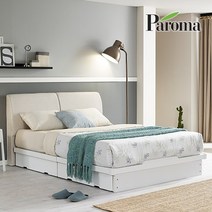 [파로마] 프리미엄 PU가죽 평상형 침대, 로맨틱멜로(오트밀) 킹, 침대+매트(파워본넬)