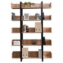 TS-15 5단 가림막 철재책장 수납선반 책장, 아카시아, 화이트프레임/아카시아