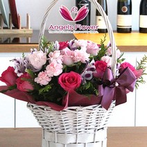 엔젤스플라워 꽃배달서비스 마음을 전하는 꽃바구니 생화 꽃상자 케이크, 06_일반형_스윗러브 꽃바구니, 1개