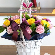 엔젤스플라워 꽃배달서비스 마음을 전하는 꽃바구니 생화 꽃상자 케이크, 1개, F01_고급형_러블리핑크