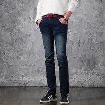 지기젠 남성용 청바지 스판 워싱 슬림 일자 데님 팬츠