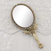 KM데코 국산 접이식 휴대용 손거울 나비타원(중) 양면거울 확대거울 탁상 손잡이 미니 공주 화장 거울, 신주