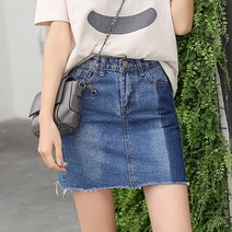 제이앤티 로엣지 배색 데님 스커트