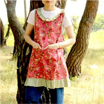 잉꼬혼수방 플라워뒷단추 앞치마, 그린로즈_핫핑크, 1매