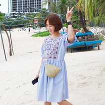 갠소 컬러자수스트라이프원피스