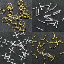 바바라 메탈 참 라인 파츠 링 일자 X 커브 네일 아트 구슬 데코, 실버, X자