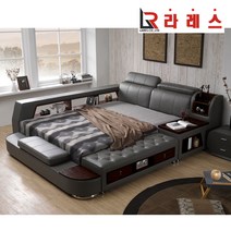 라레스가구 스마트3 C형 PU가죽 Q퀸 침대, 그레이