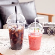 테이크아웃 일회용 플라스틱 투명아이스컵 16온스 92파이 PET컵 + 돔뚜껑 세트, 1세트, 100개입