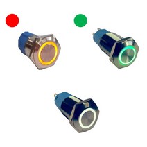 푸시온 모멘터리 전원 메탈 스위치 12V 링 LED 16mm, 레드 [HAS2920-1]