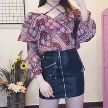 리피니피 오프숄더 홀터넥 리본 프릴 블라우스