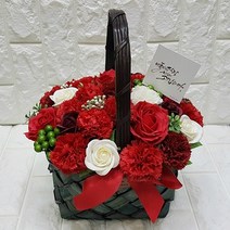 영하우스 부모님 어버이날 꽃바구니 생신 환갑 칠순용돈 어버이날꽃 스승의날꽃 카네이션 조화 비누꽃 선물, 내츄럴꽃바구니35-레드