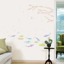 오피스왕국 물고기스티커 벽스티커 포인트스티커, KR-0089 봄이오는연못