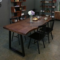 참갤러리 뉴송 우드슬랩 월넛 식탁 세트 (빗살원목의자 SET), 1600X700 SET (의자 4개)