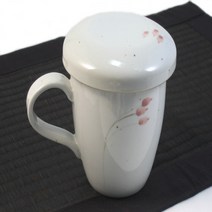 단고재 백자 목련 머그 다기 (잎차 걸름망 내장) / 머그컵 컵 찻잔 자기, 고백자 목련 문양