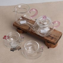 핑크장미 2인숙우포함 유리다기세트 250ml(250AP) 차호포함