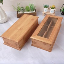 바이굿즈 대나무 수저통 사각 나무 원목 식당 업소용 수저보관함, 아크릴창 뚜껑 수저통, 1개