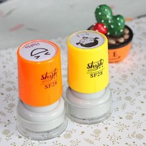 인터넷도장방 컬러 원형 네임스탬프 책도장 칭찬도장, 주황(형광), F서체_청보라잉크