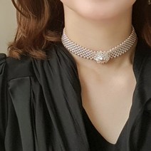 바이진주리본 쁘띠플라워 진주 초커목걸이 패션 목걸이