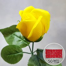 블랙앤화이트 비누꽃 2겹장미 50p + 잎사귀꽃대, 노랑
