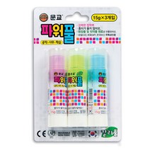문교화학 문교 고체 풀 딱풀 파워풀 칼라풀 15g 1세트 (3개입)