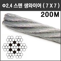 마녹스 스텐와이어 2.4mm 200m SUS 스텐레스와이어 스덴 스뎅 와이어로프 철사 철선 와이어걸이 액자걸이 와이어액자걸이 연등 선 줄, 1개