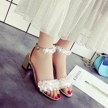 크리스탈보석 6cm 발목스트랩 미들힐샌들